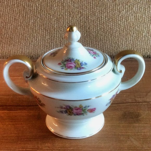 Floral Lidded Sugar Bowl, Continental Ivory, Germany, Colorful Pattern - Picture 4 of 8